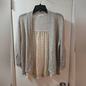 Madison & Berkeley Light Gray Knit Cardigan with Cream Lace Back